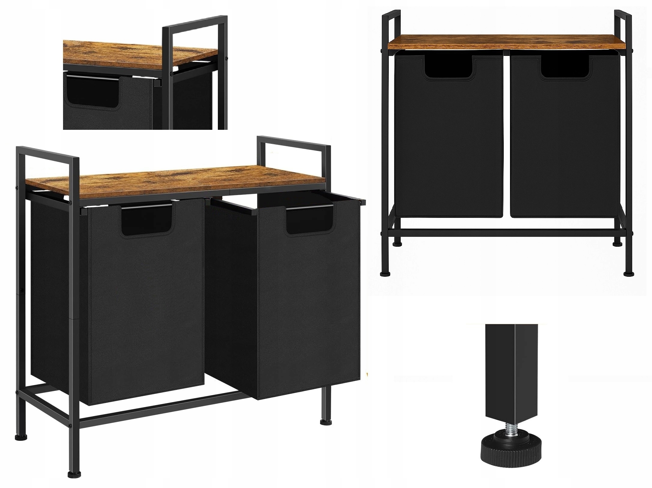 Koš na prádlo s policí dvoukomorový Industriální Loft 72x73x33 (W011)