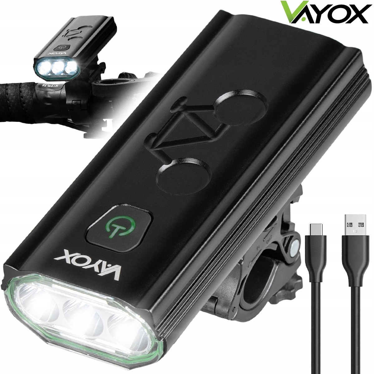 OŚWIETLENIE ROWEROWE LAMPKA PRZEDNIA LAMPA DO ROWERU LED USB-C 980lm VAYOX