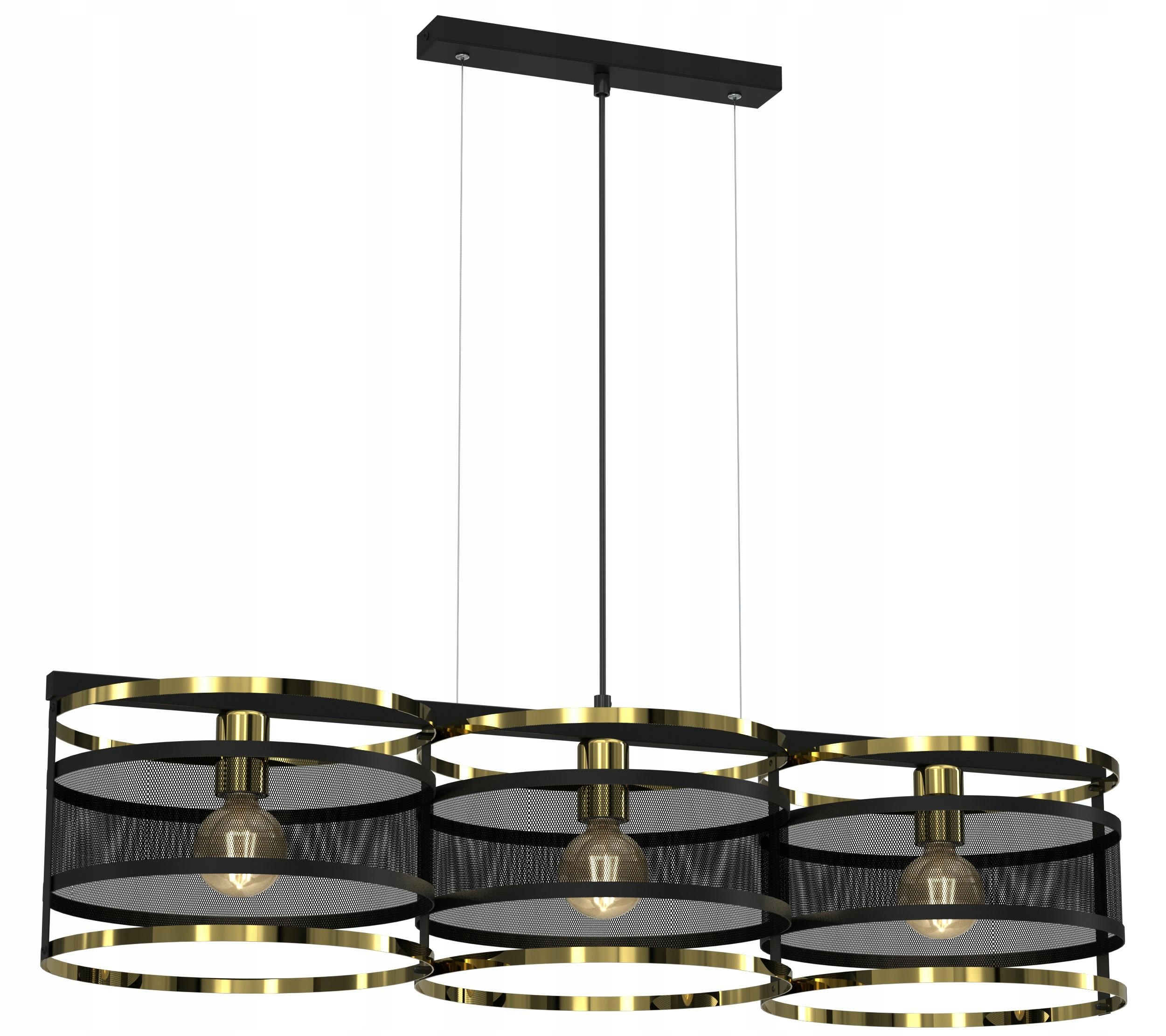 Závesná stropná lampa Rim čierna zlatá kovová 3xE27 moderná do obývačky