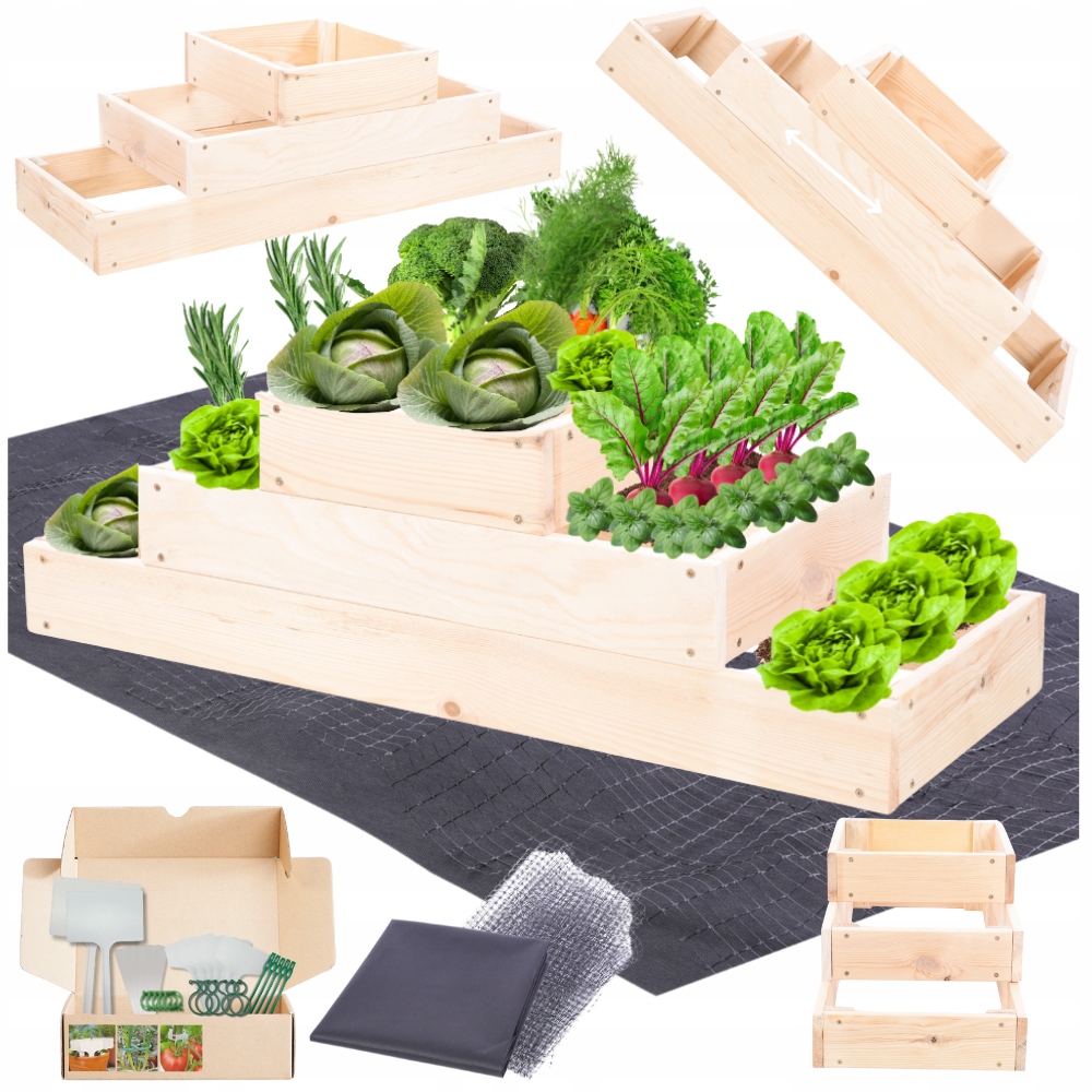 Kaskádový vyvýšený záhon nastavitelný dřevěný zeleninový záhon 27x120x30
