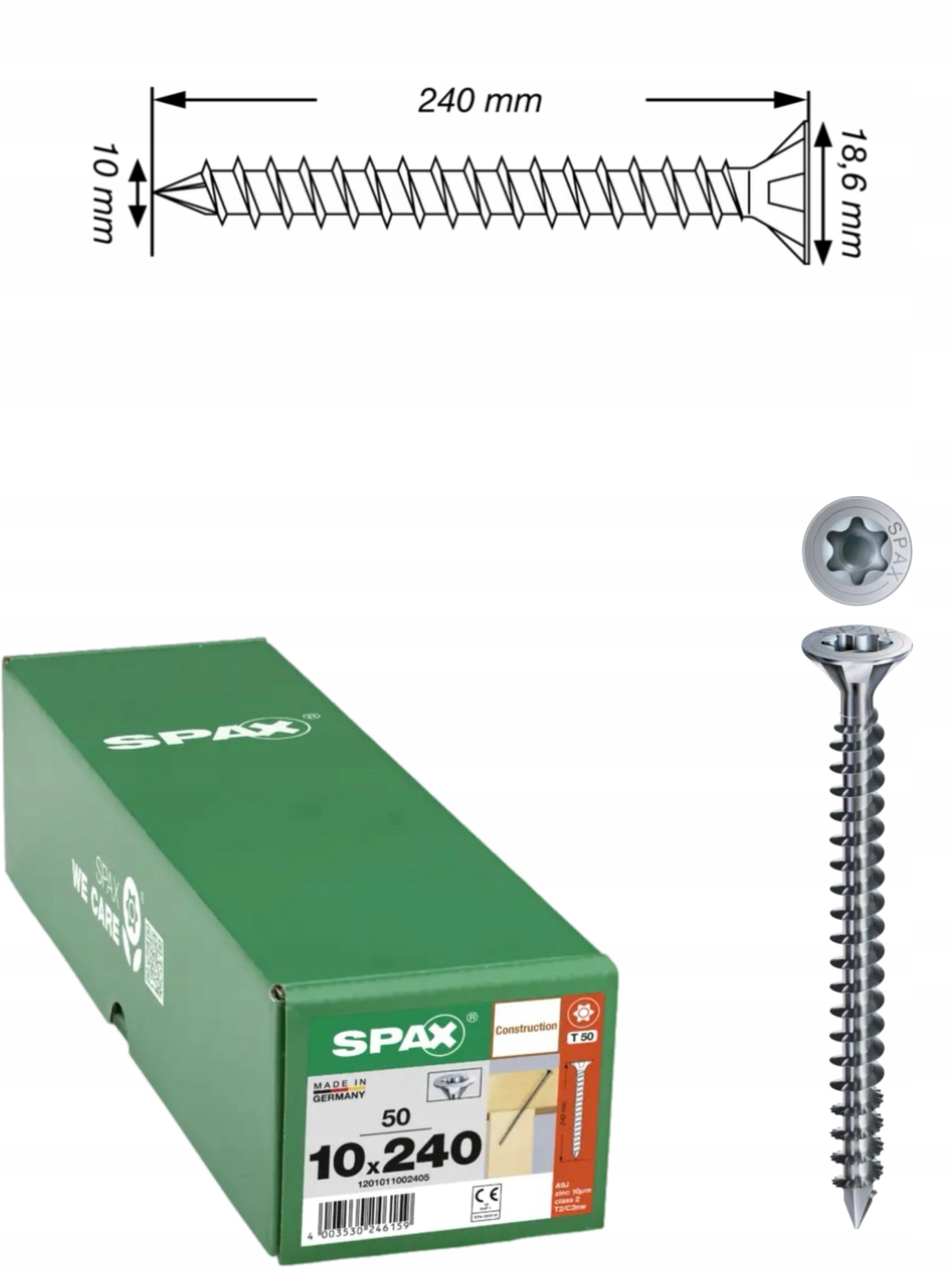 Univerzálna skrutka Wirox Tx 10 x 240 mm, plný závit, 50 ks