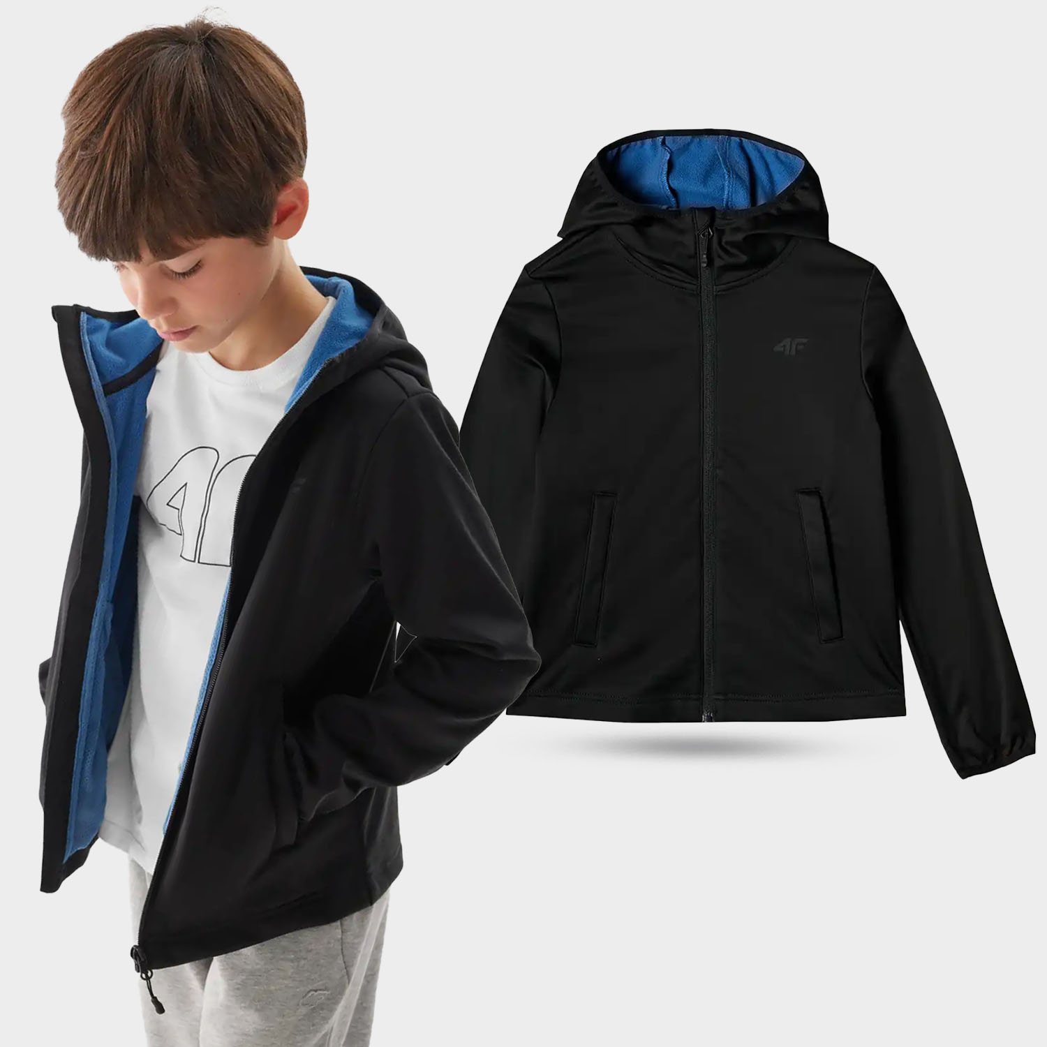 KURTKA PRZEJŚCIOWA CHŁOPIĘCA 4F SOFTSHELL SPORTOWY Z KAPTUREM AW24M269 Marka 4F