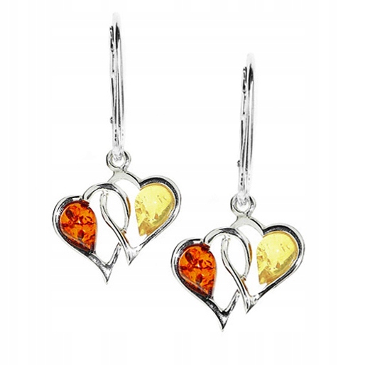 Náušnice Srdce anglické zapínání Stříbro s přírodním Jantarem ze Stříbra