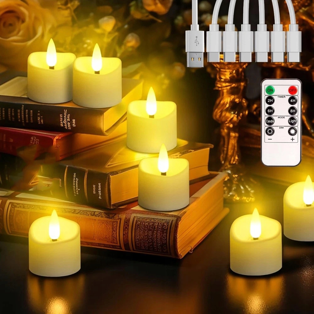 6X Vložka Do Hřbitovních Svíček Svíčka Led Efekt Bláti Akumulátorová Svíčka Sada