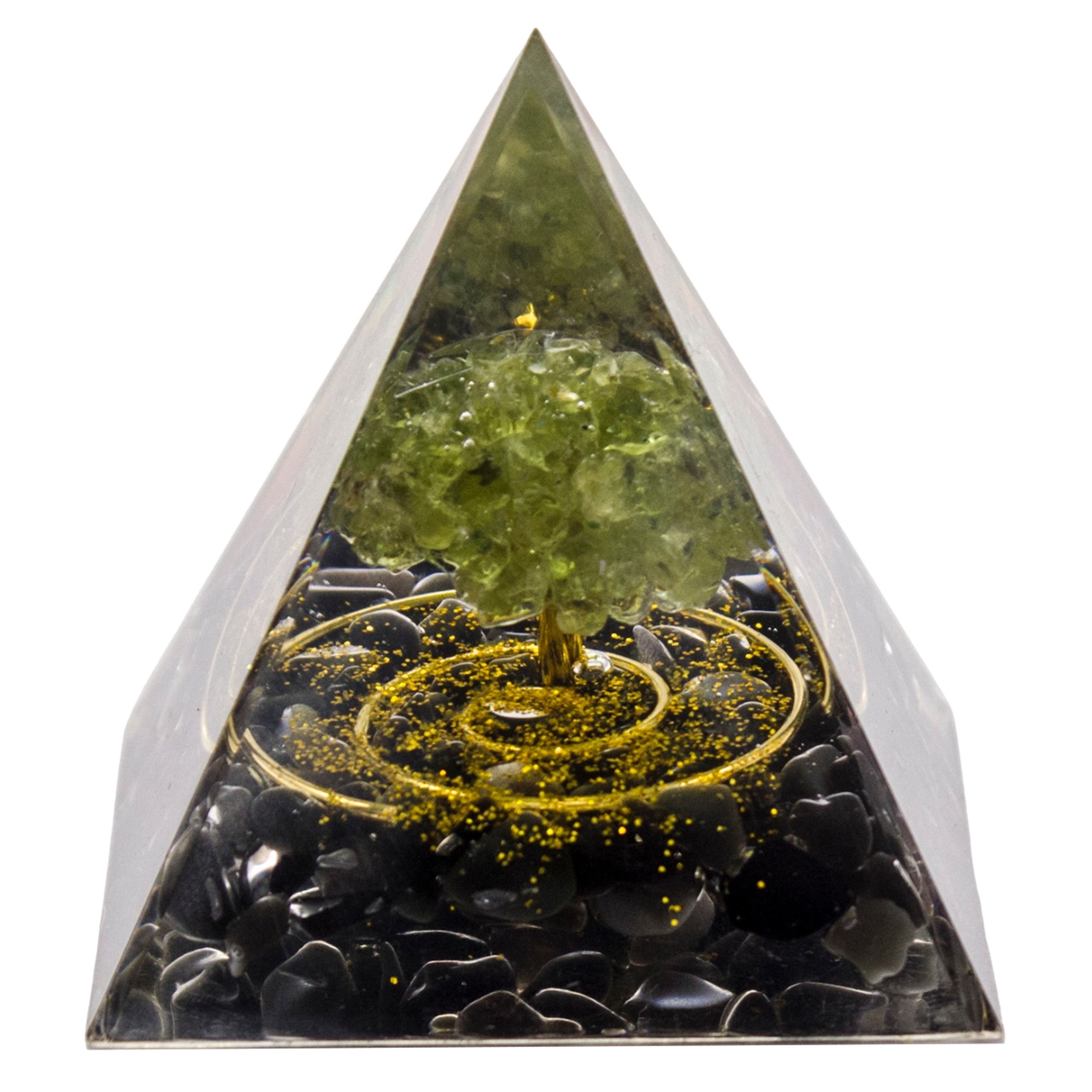 Piramida Orgonit Perydot Kwarc Dymny Morion Piramidka Drzewko Szczęścia 5cm