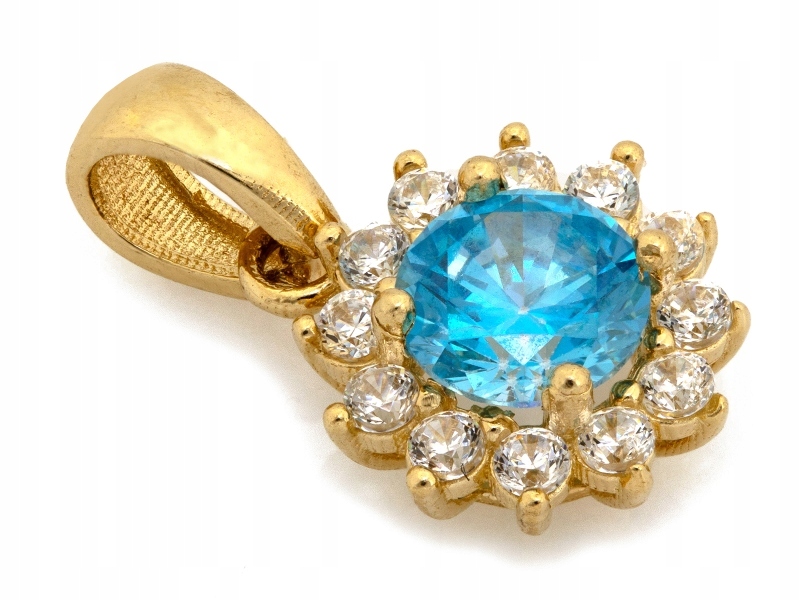 Jemný zlatý přívěsek 585 vzor kytičky zirkony modrobílý 14kt