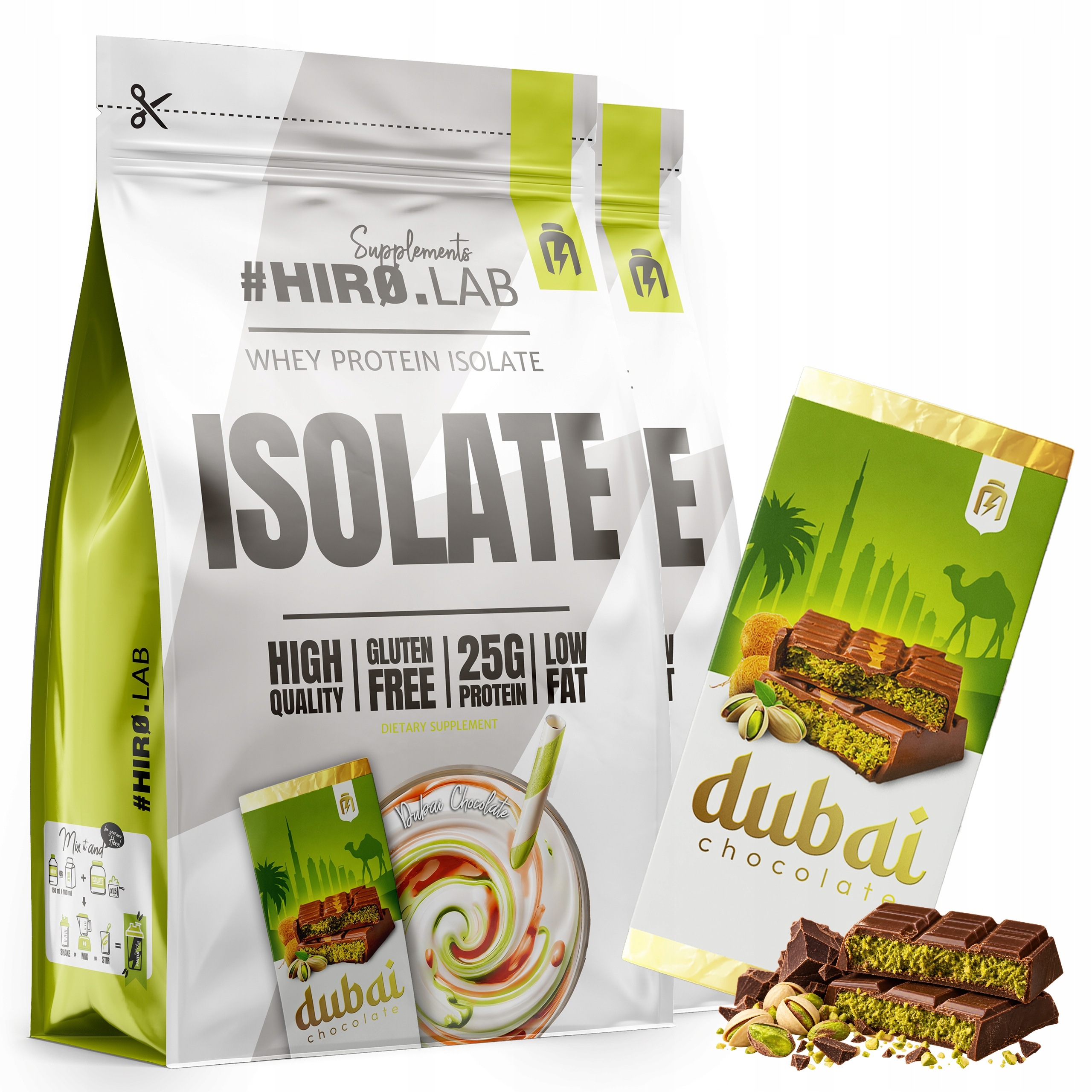 2x Proteinový Izolát Wpi Whey Protein 700 g Doplněk Stravy Čokoláda Dubajská Hiro.Lab