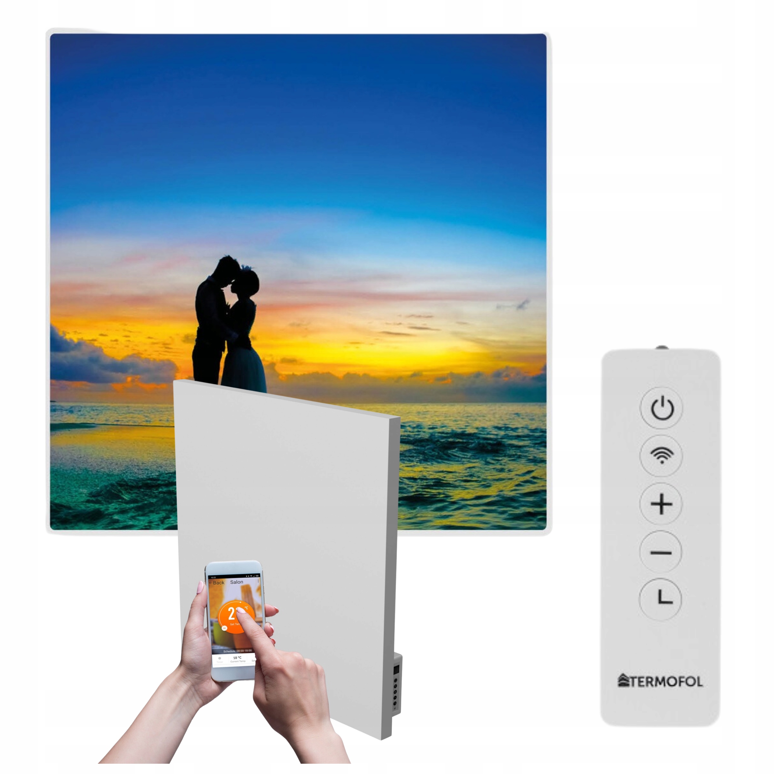 Infračervený ohrievač obraz mladá dvojica západ slnka 350 W 60x60 cm WiFi