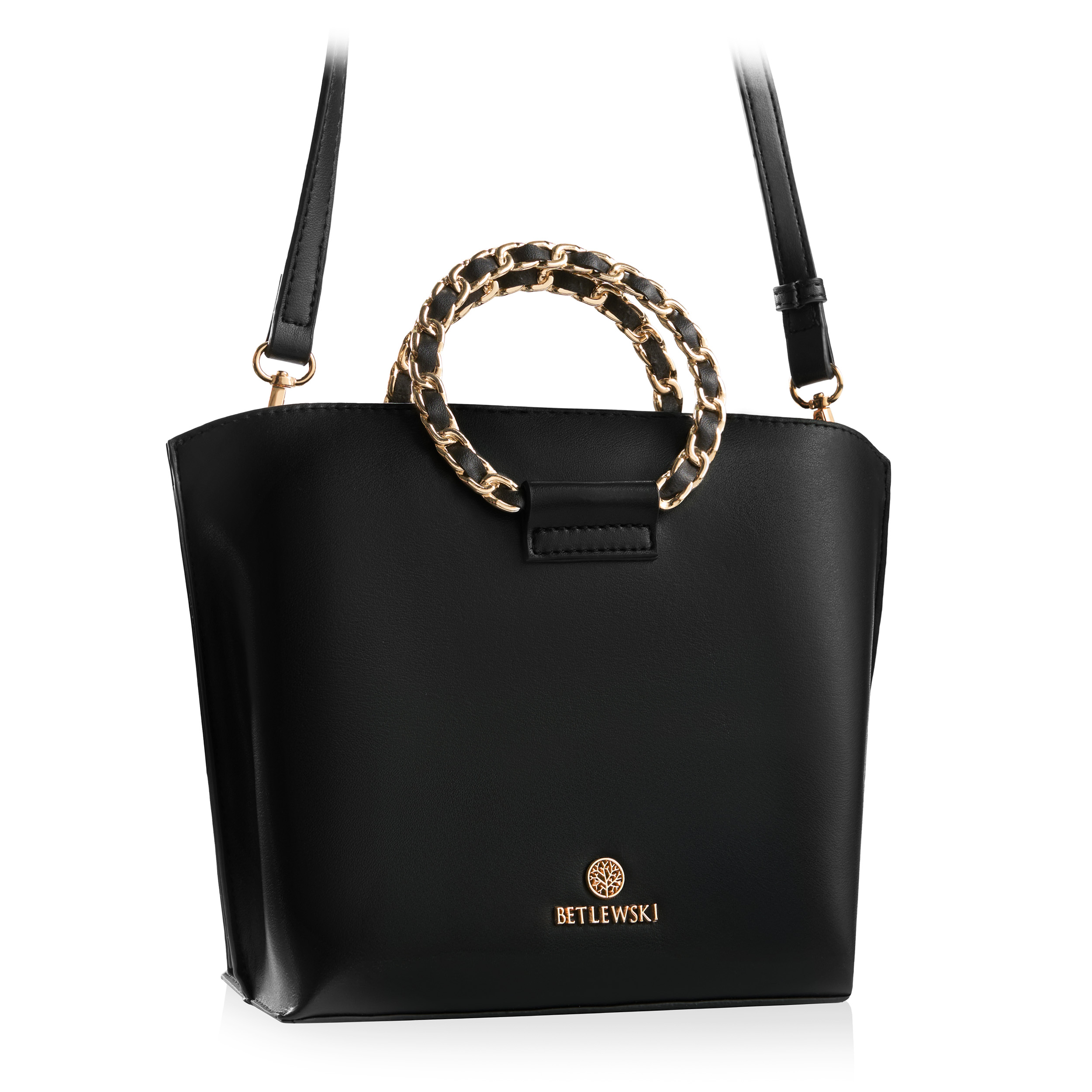 Torebka Damska Wizytowa Betlewski Czarna Modna Na Ramię Do Ręki 3 Komory