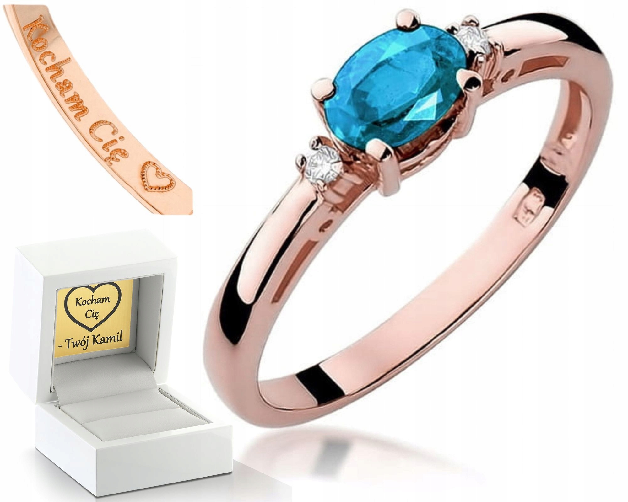 Zásnubní Prstýnek Růžové Zlato Topaz Gravírování 585 Dárek