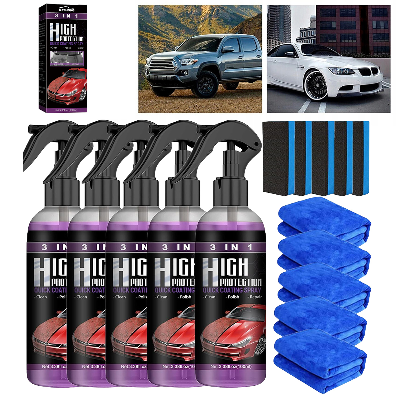 3w1 High Protection, szybko hydrofobowy lakier samochodowy 5X 100ml