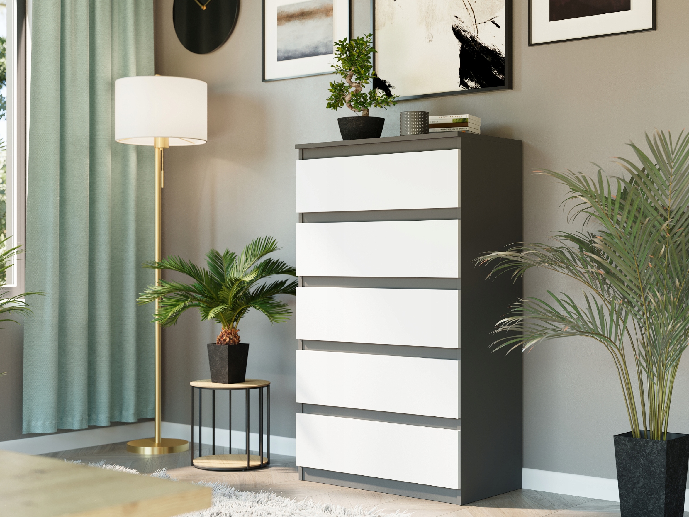 DUŻA KOMODA 5 SZUFLAD SZAFKA POLSKIE MEBLE R-5 ANTRACYT MIX