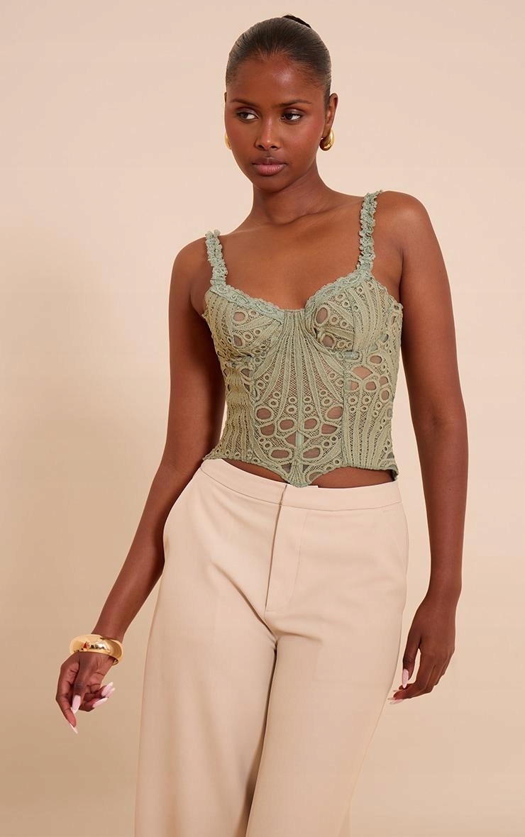 ZIELONY HAFTOWANY GORSET NA RAMIĄCZKACH DEKOLT SERCE PRETTYLITTLETHING 40