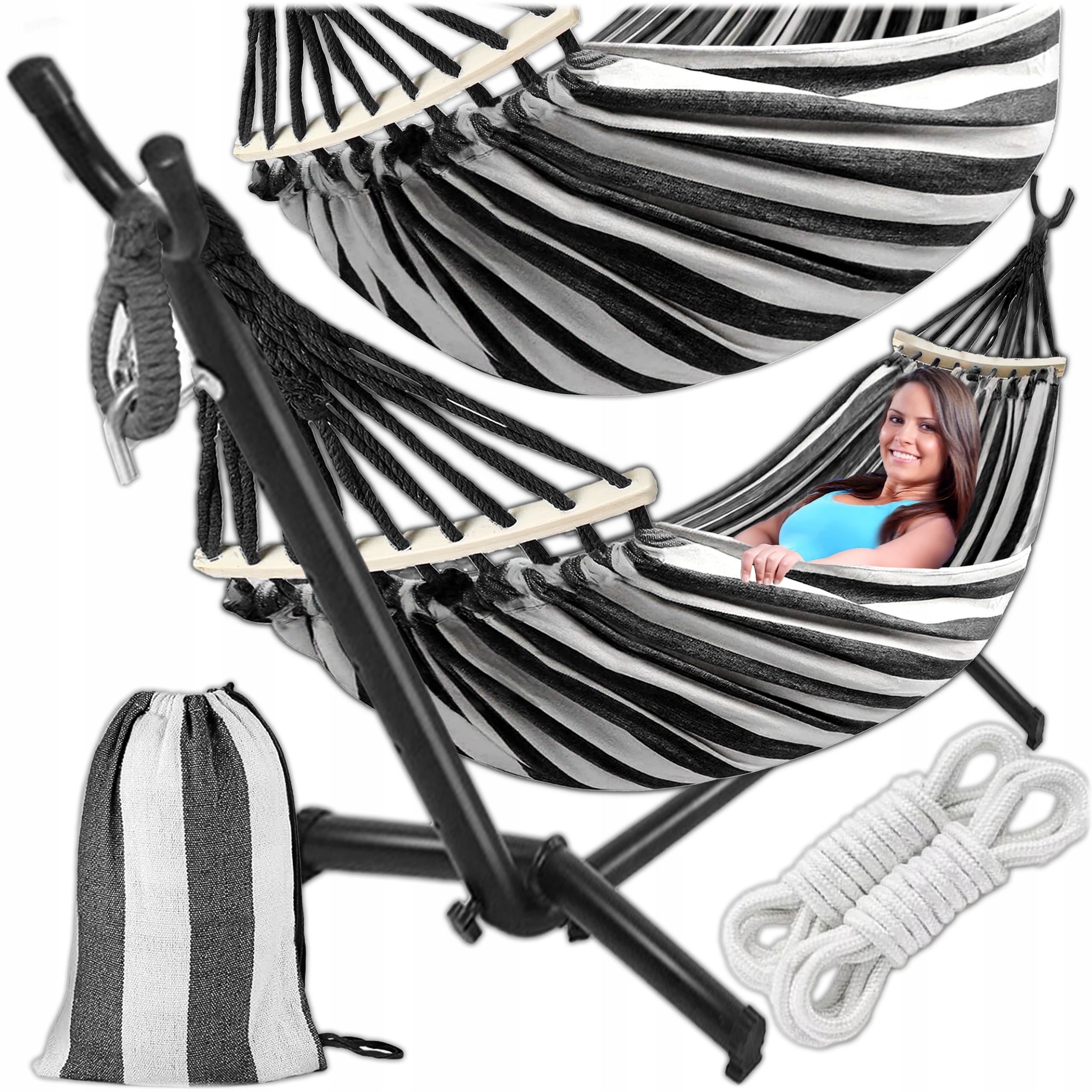 Hamak Ze Stelażem Stelaż do hamaka Stojak Na Hamak Ogrodowy Dwuosobowy XXL