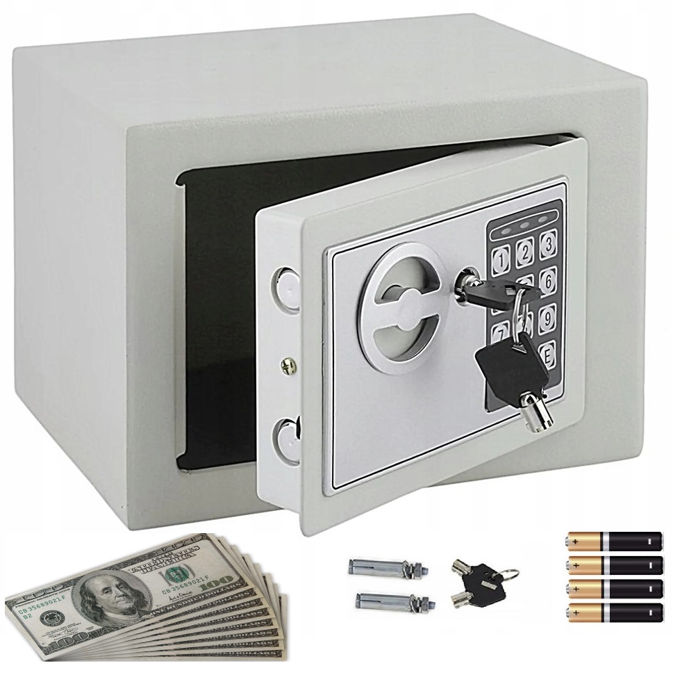 Sejf Kasetka Domowy Na Zamek Elektroniczny Cyfrowy Szyfr Klucz Biały