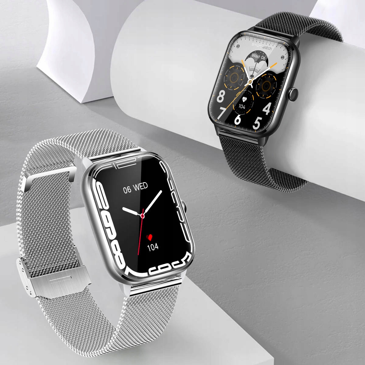 SMARTWATCH ZEGAREK DAMSKI POLSKIE MENU ROZMOWY SPORT ZDROWIE KOBIETA 2paski Materiał paska stal