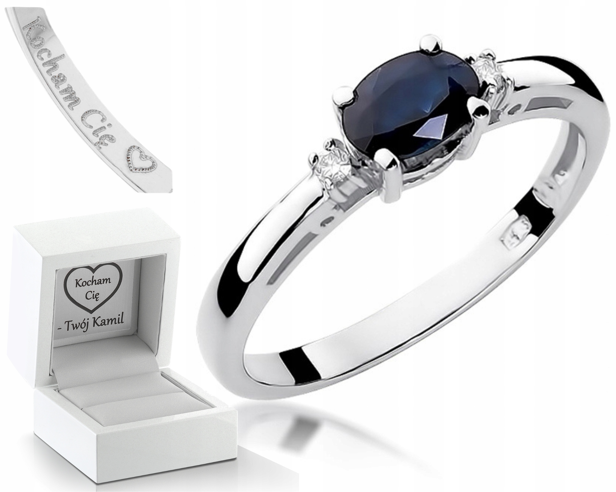 Prstýnek Se Safírem A Brilianty, Bílé Zlato