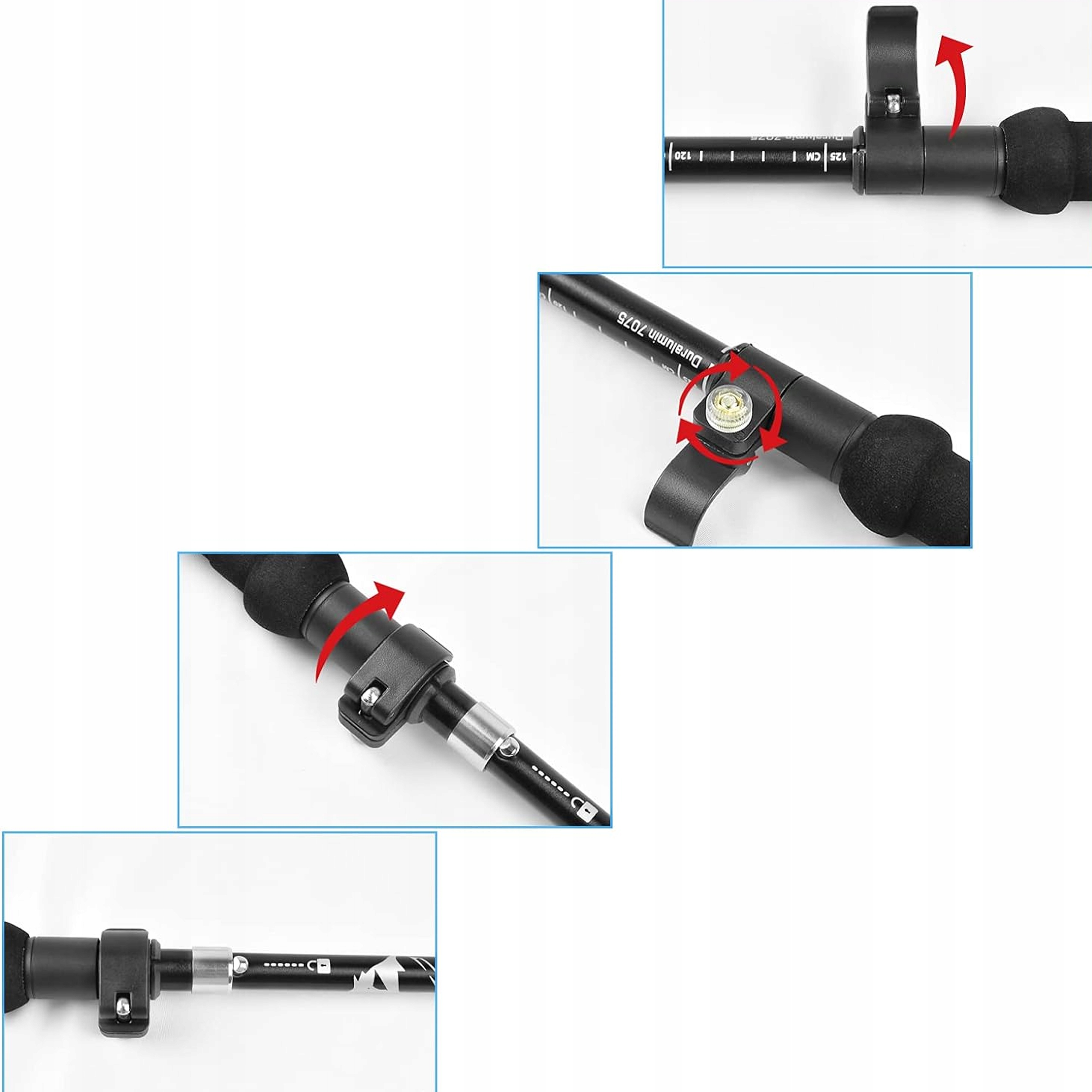 KIJE TREKKINGOWE SKŁADANE REGULOWANE KIJKI W GÓRY TURYSTYCZNE ALUMINIOWE Materiał aluminium