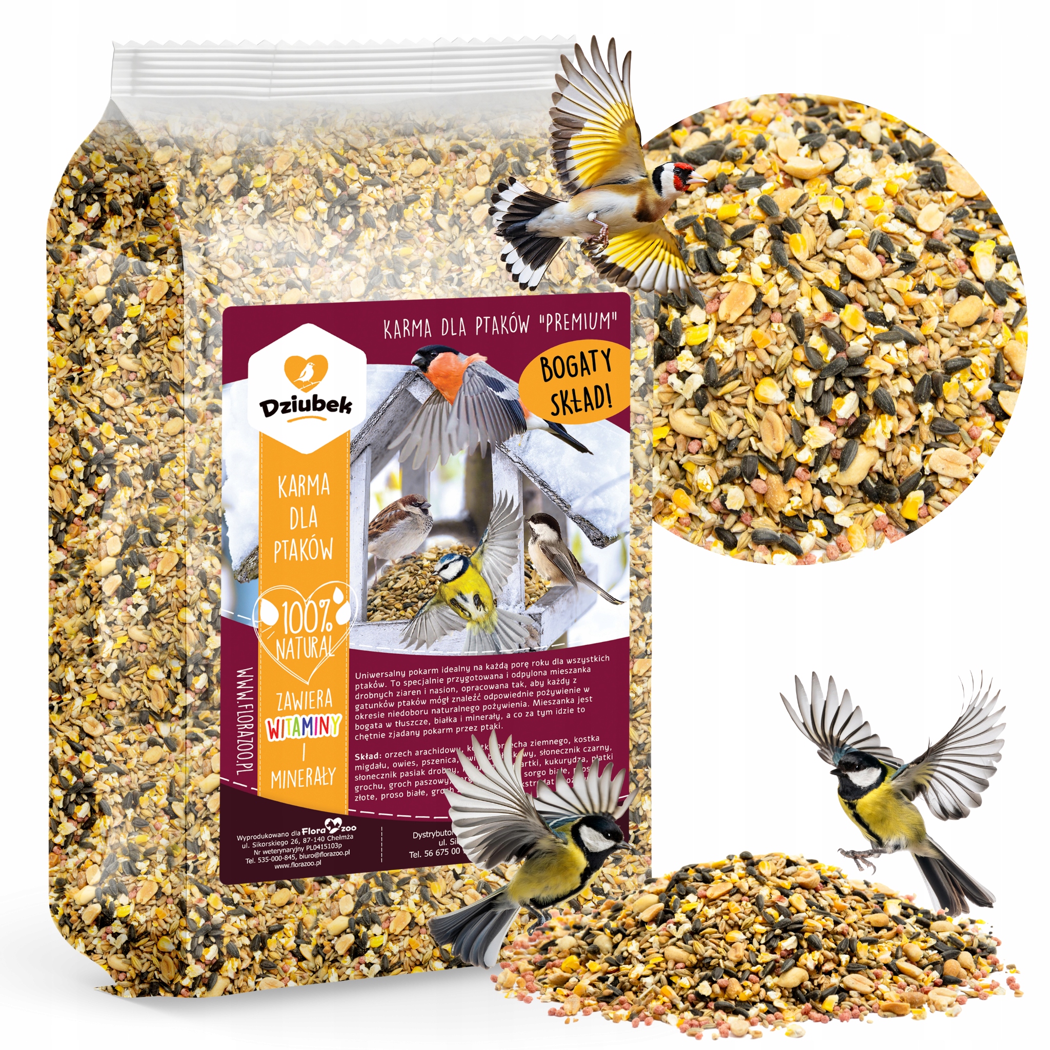 DROBNA KARMA DLA DZIKICH PTAKÓW POKARM ZIARNO SŁONECZNIK ORZECH DO KARMNIK