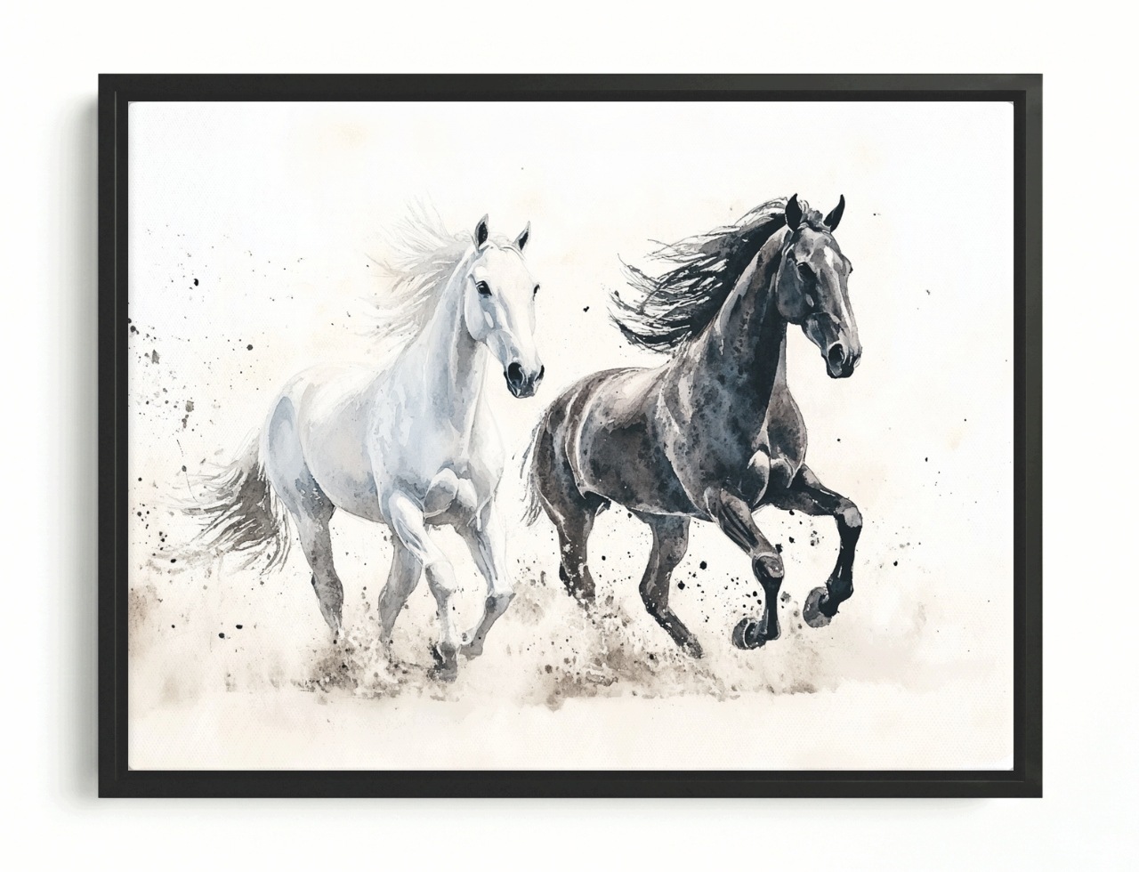 Obraz Rama American Box Akwarela Kôň Biely Čierny Galop Cval 80x60