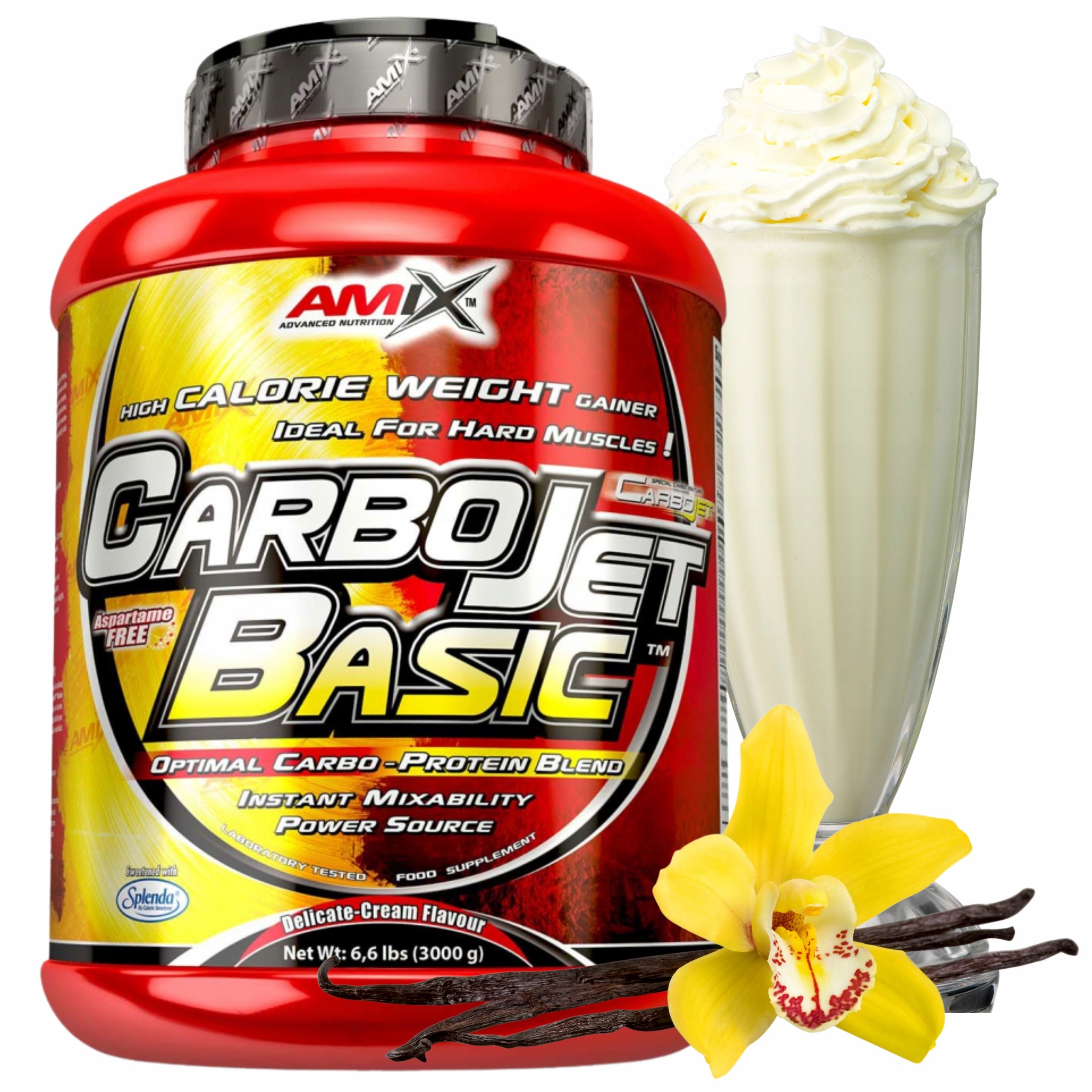 Amix Carbojet Basic Doplněk Stravy na hmotu Sacharidy Bílkoviny Gainer Vanilka 3 kg