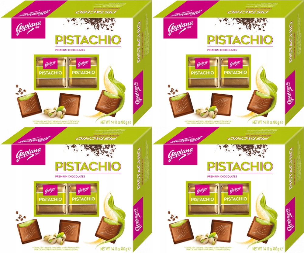 Goplana Czekoladki Pistachio Pistacjowe Czekoladki mleczne 400g x4