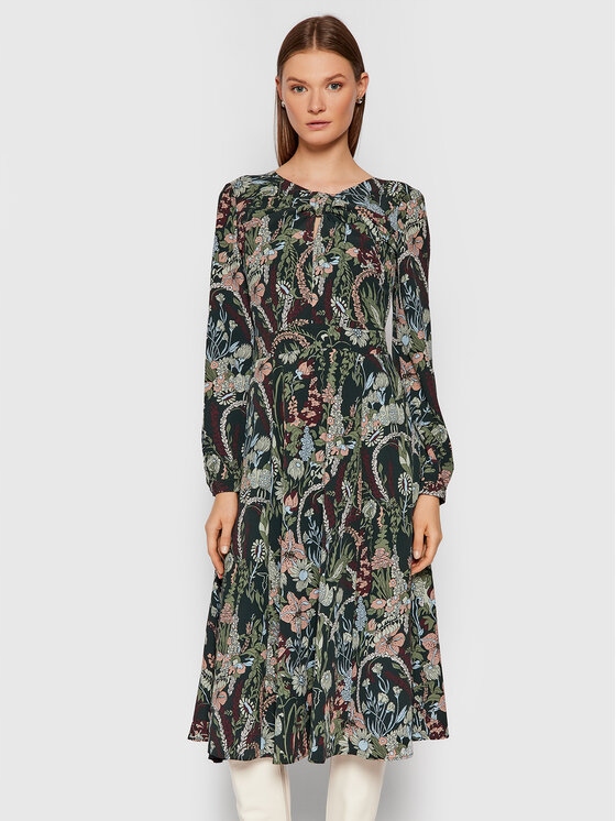 Tru Trussardi Tmavě Zelené Šaty MIDI Se Vzorem (40)