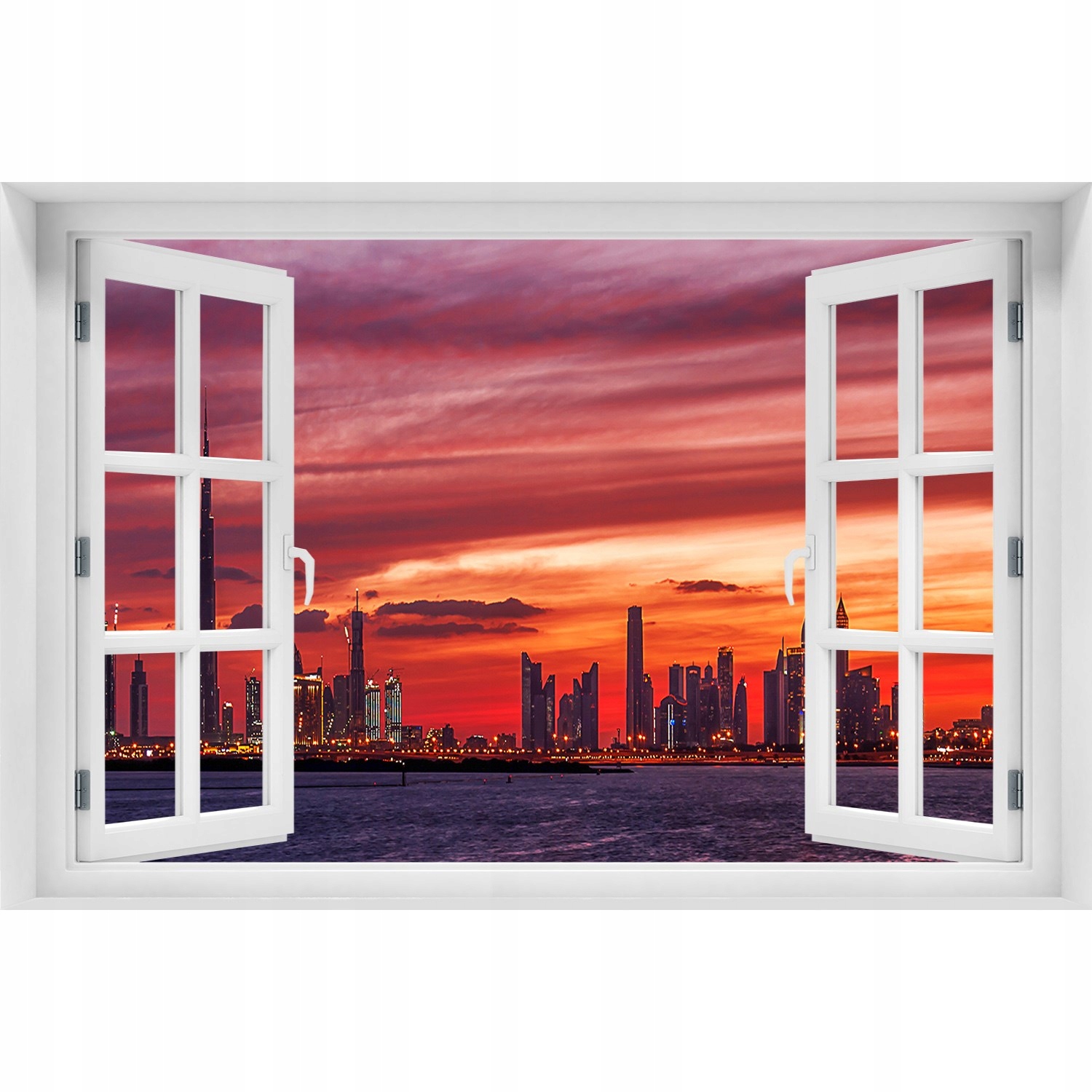 

Naklejka na ścianę 3D Okno Zachód słońca Dubaj