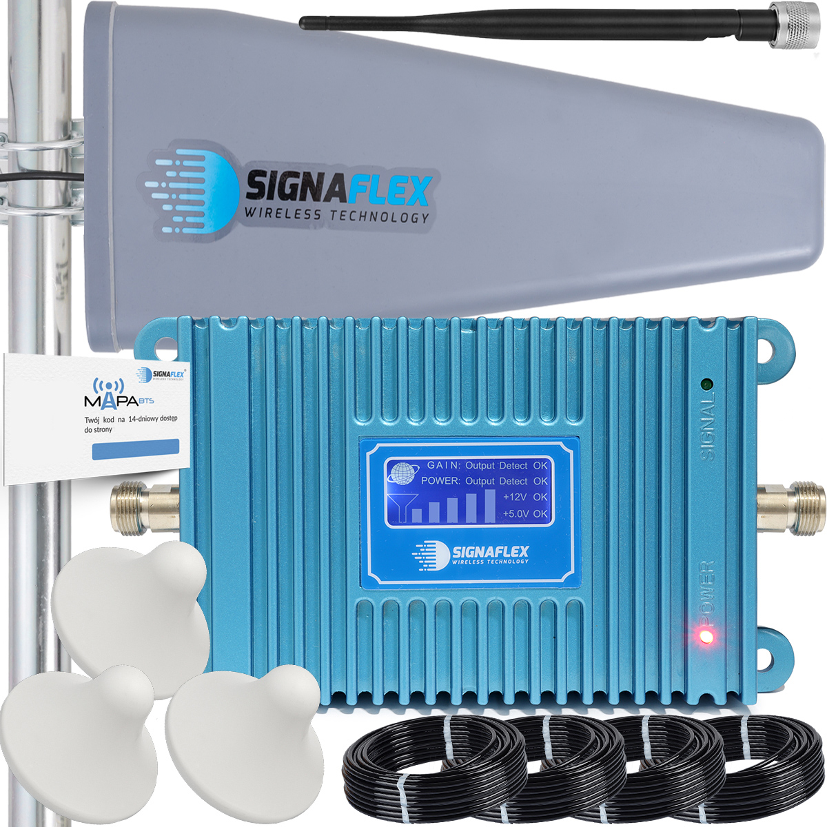 Sada Zosilňovač Gsm Blue LCD GSM980 T2 23dBi 10 m 3x