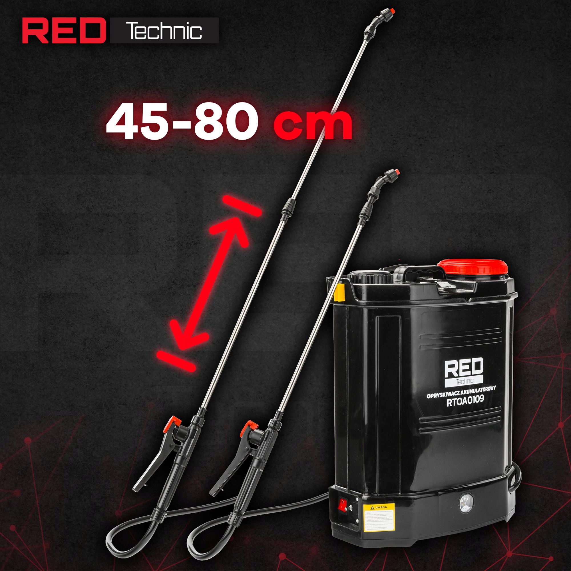 OPRYSKIWACZ AKUMULATOROWY ELEKTRY. 20L PLECAKOWY RED TECHNIC 4 DYSZE