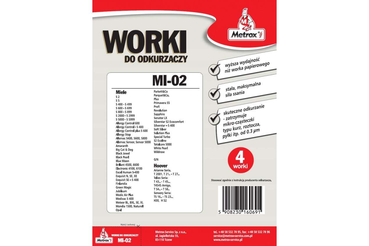 

Worki do odkurzaczy Metrox MI-02 5-cio warstwowe