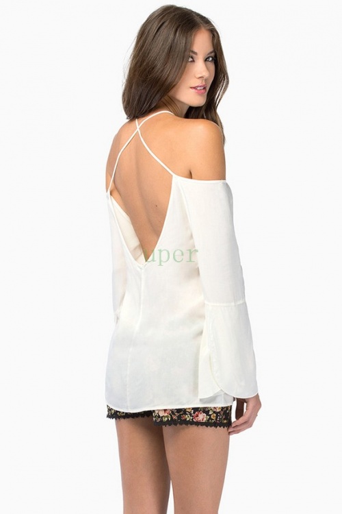 TOP KOSZULKA NA CIENKICH RAMIĄCZKACH BIAŁY m 24h Wzór dominujący bez wzoru