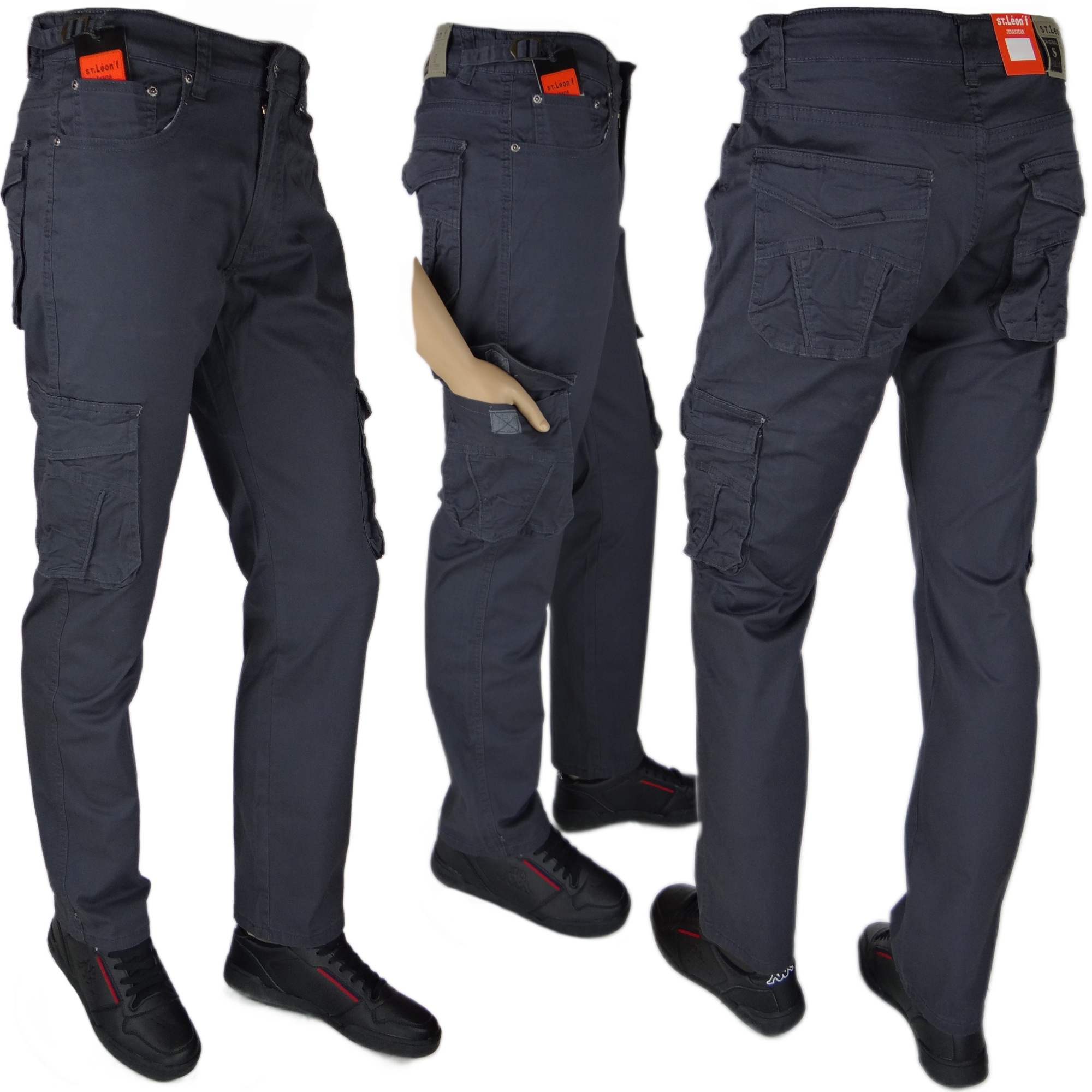 Spodnie Bojówki W35 L32 Grafitowo-Szary Rozciągliwe StLeon f