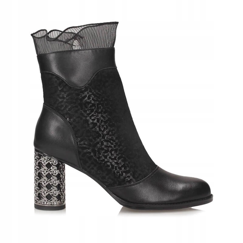 Kožené dámské kotníkové boty na vysokém podpatku S.Barski MR52-140 Black