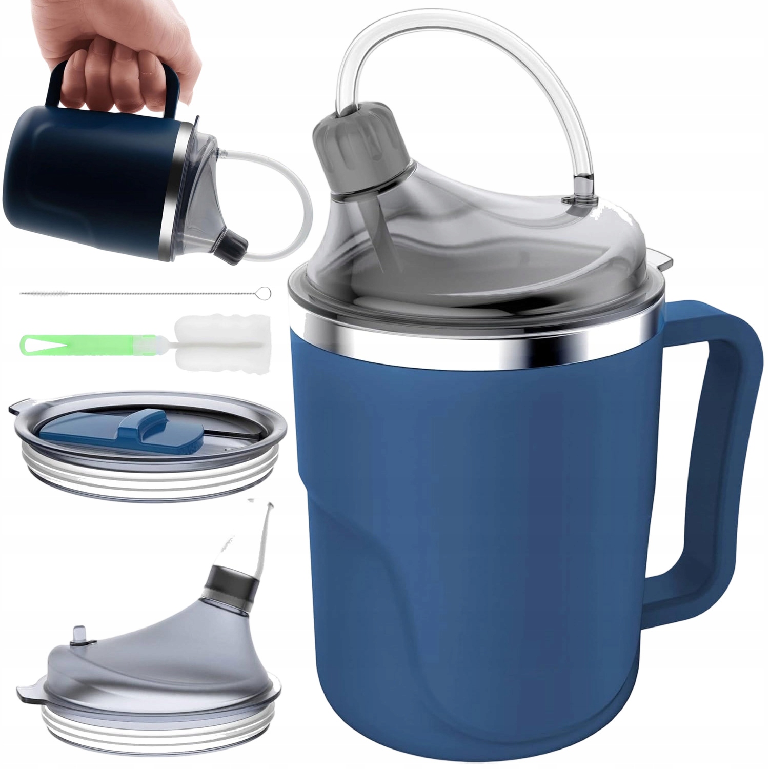 Kubek Z Uchwytami Ustnikiem Dziubkiem Senior Dorosły 400ML Stal Nierdzewna