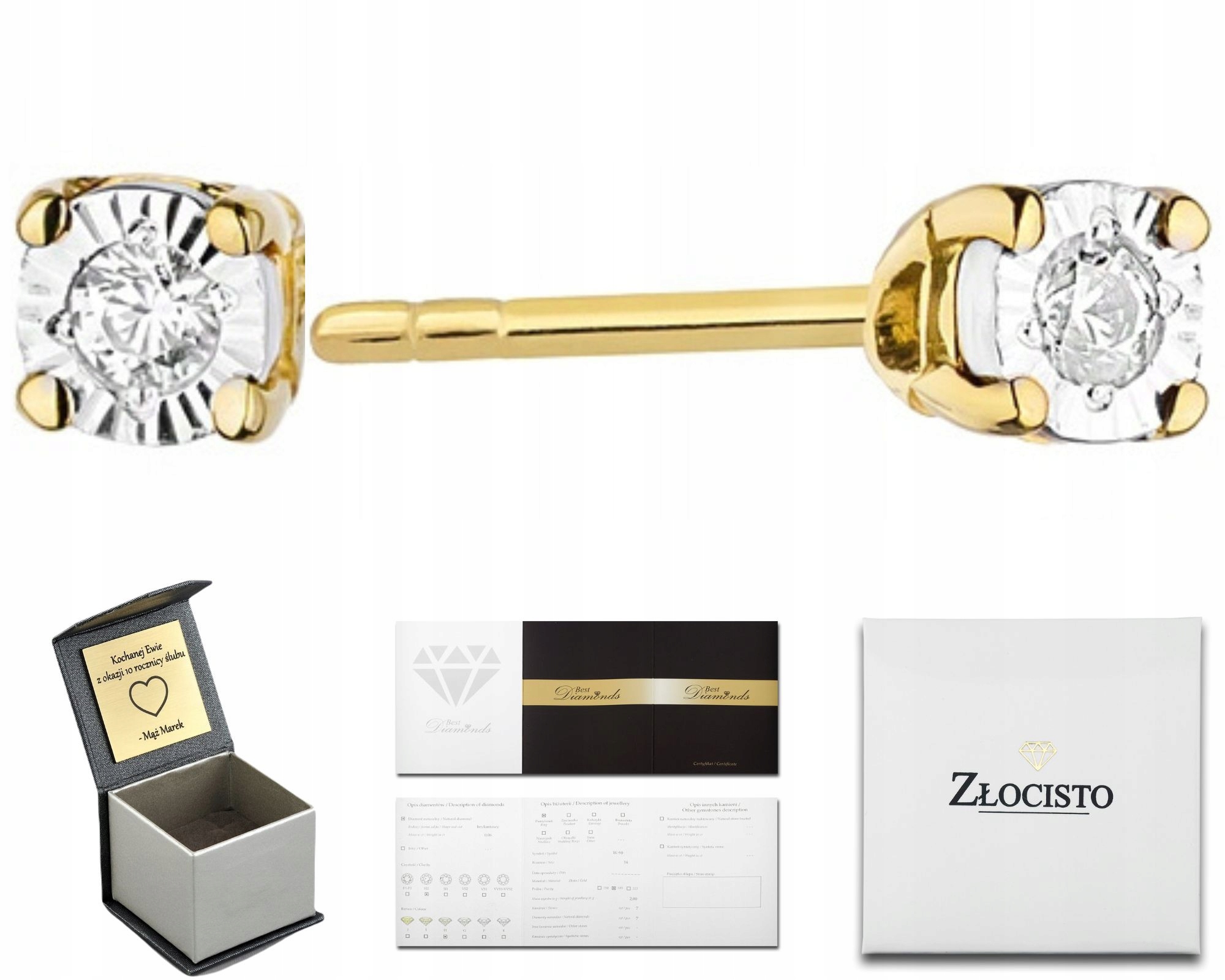 ZŁOTE KOLCZYKI Z BRYLANTAMI WKRĘTY 585 DIAMENTAMI