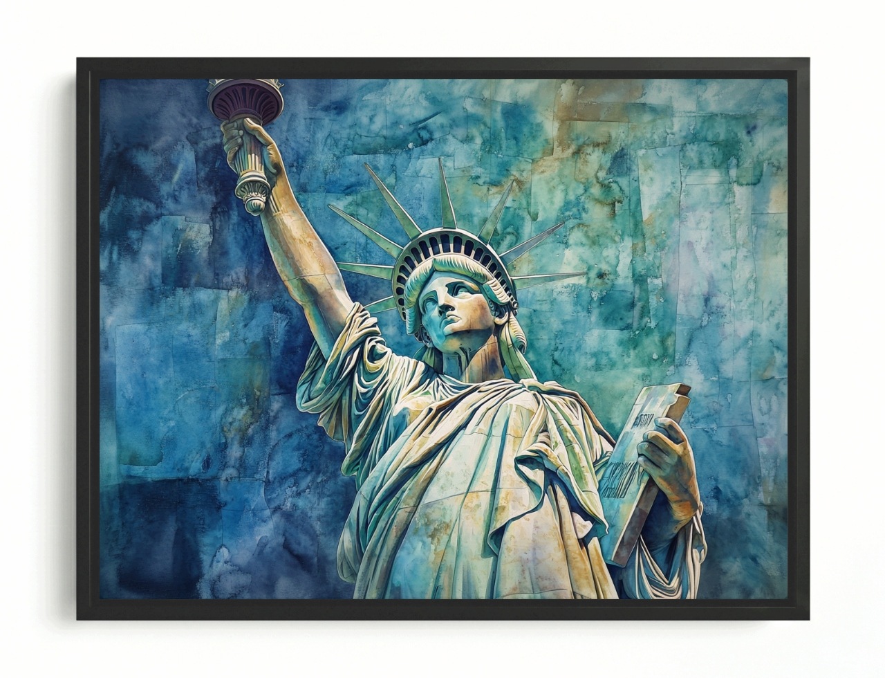 Obraz Rám American Box Socha Svobody New York Akvarel Usa 80x60