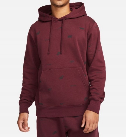 Bavlněná mikina bordó Nike klokanka s kapucí FB7434-681 vel. M