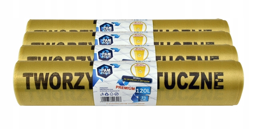 Levně Pytle na odpadky žluté 120L 100 ks plast, kovy