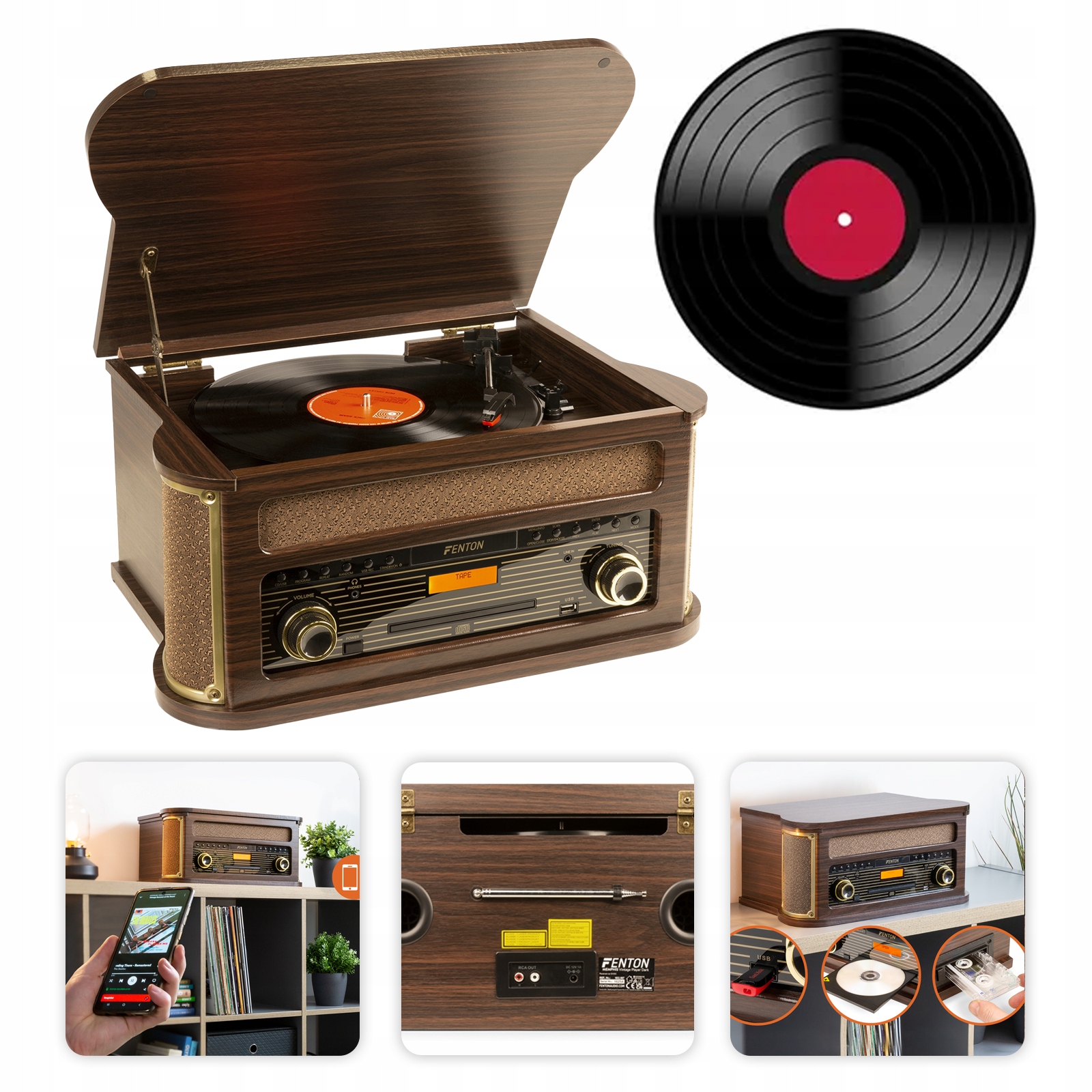 Wielofunkcyjny Gramofon Bt Dab+fm Usb CD kasetowy