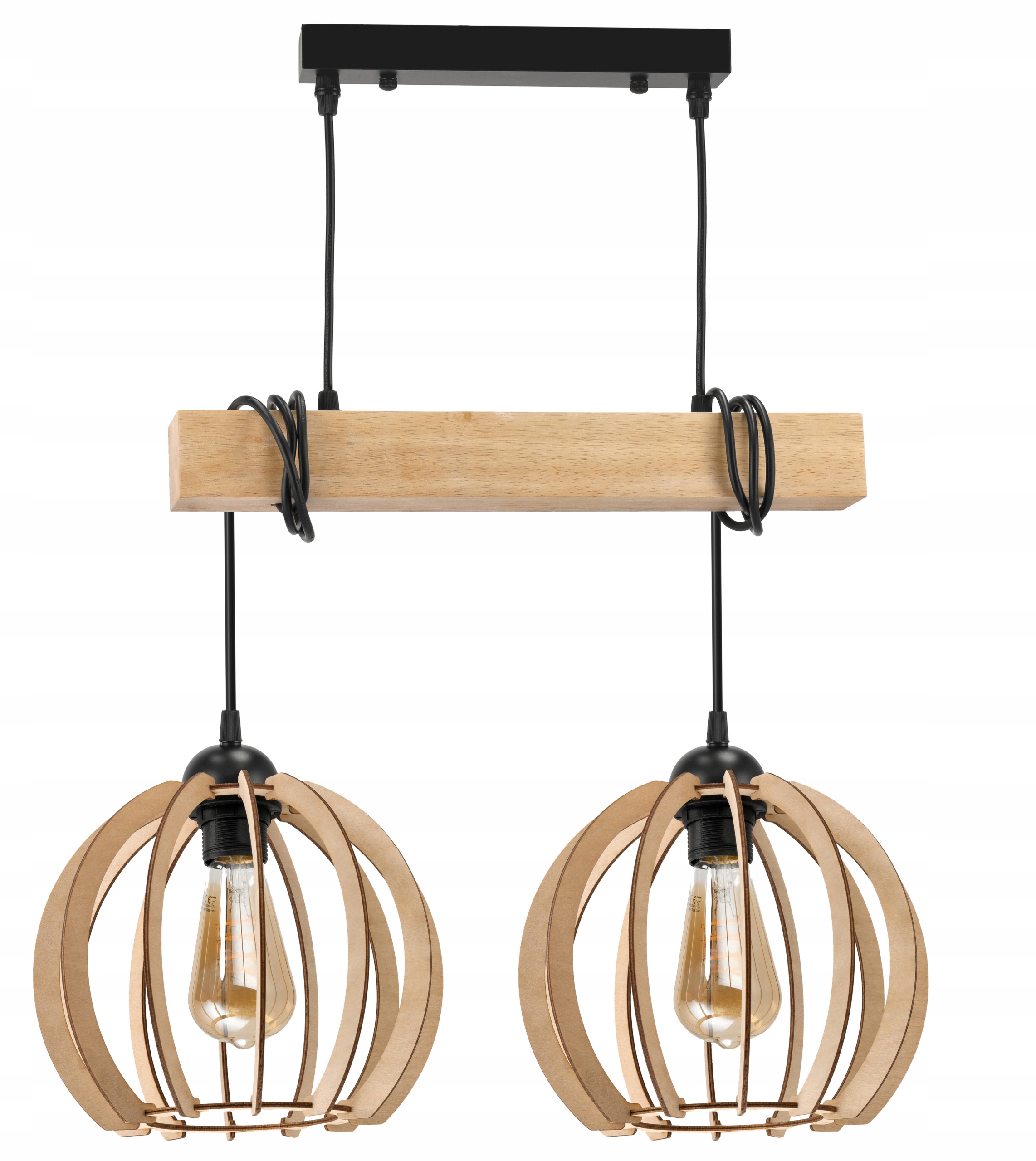 Závěsné Stropní Svítidlo Led Dřevěný nosník 2x E27 Lustr Loft Vzácná koule