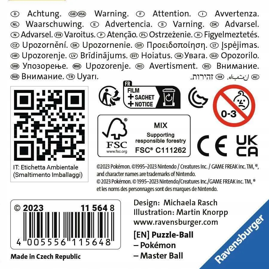 Ravensburger Pokemon Master Ball Puzzle 3D Kula 54 elementy 11564 Marka Ravensburger