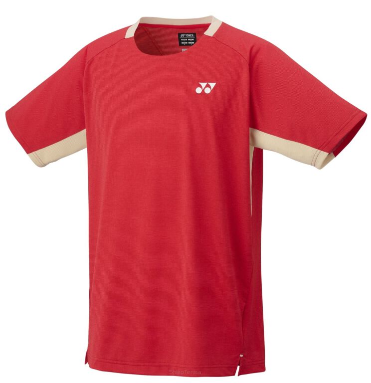 Koszulka tenisowa Yonex Ao Crew Neck czerwono-beżowa L