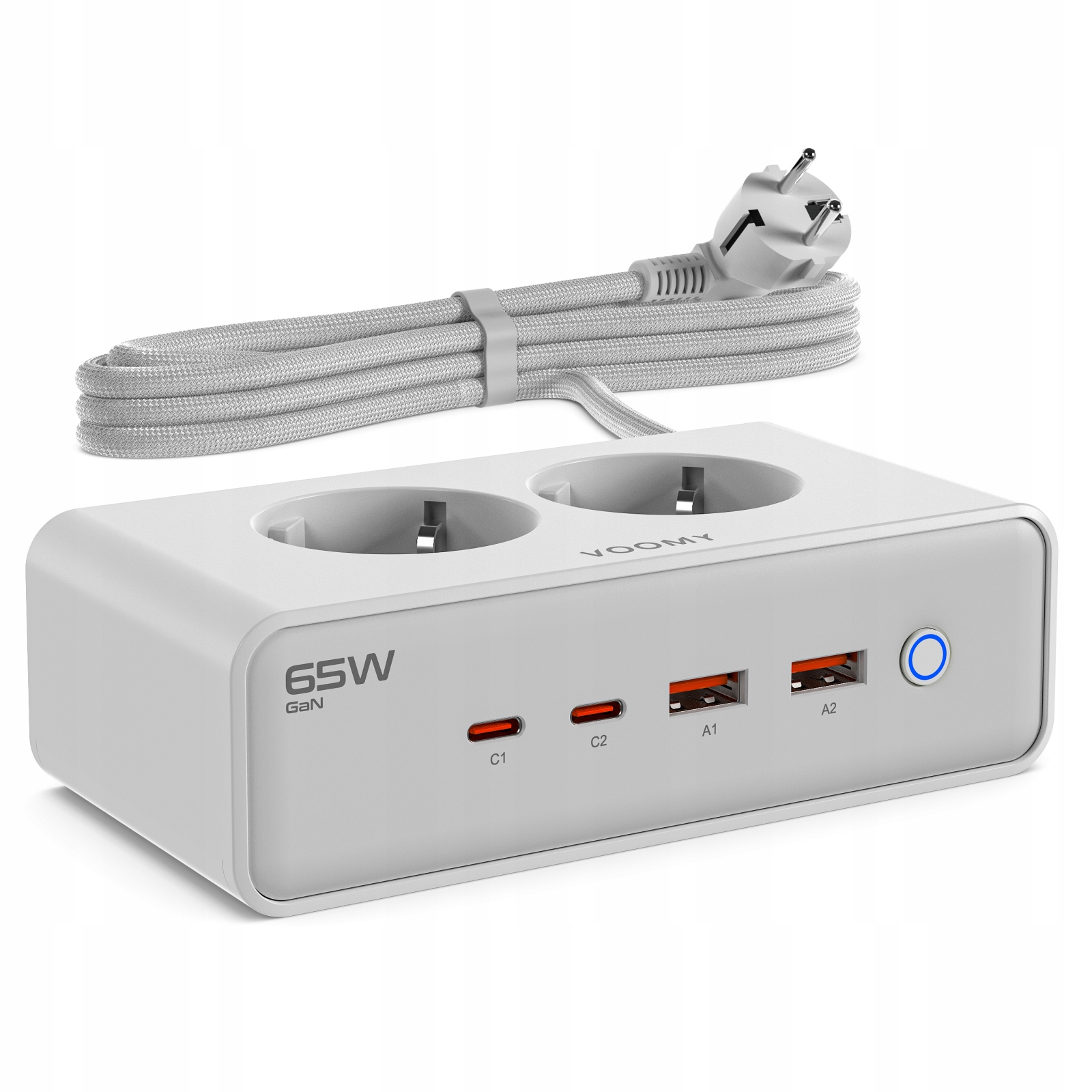 Voomy Power S20-65W Listwa zasilająca 2 Eu, 2 Usb-c, 2 Usb-a 4000W 2m Biały