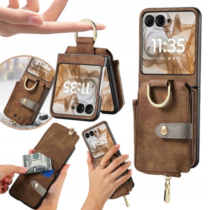ETUI MOTOROLA RAZR 50 / RAZR 60 RETRO Z RINGIEM, KIESZENIĄ NA KARTY I ZAMKIEM