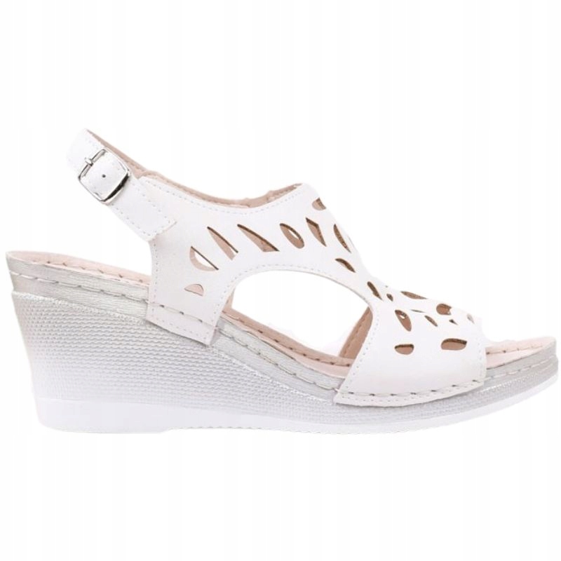 Białe Sandały Damskie Ażurowe Na Koturnie Sandałki Na Platformie Lekkie