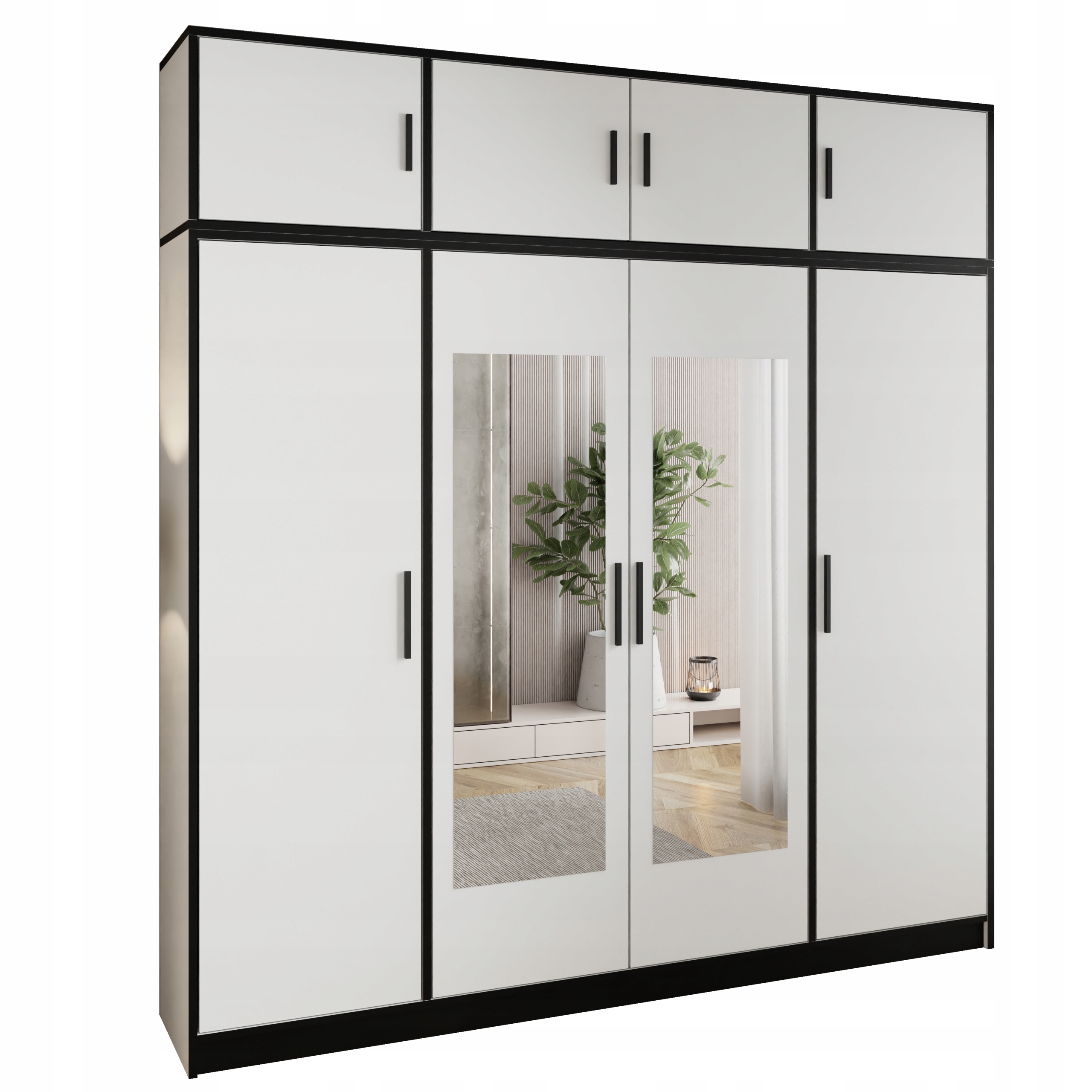 Skříň skříň se zrcadlem Dior 207 4d s nástavcem, bílá