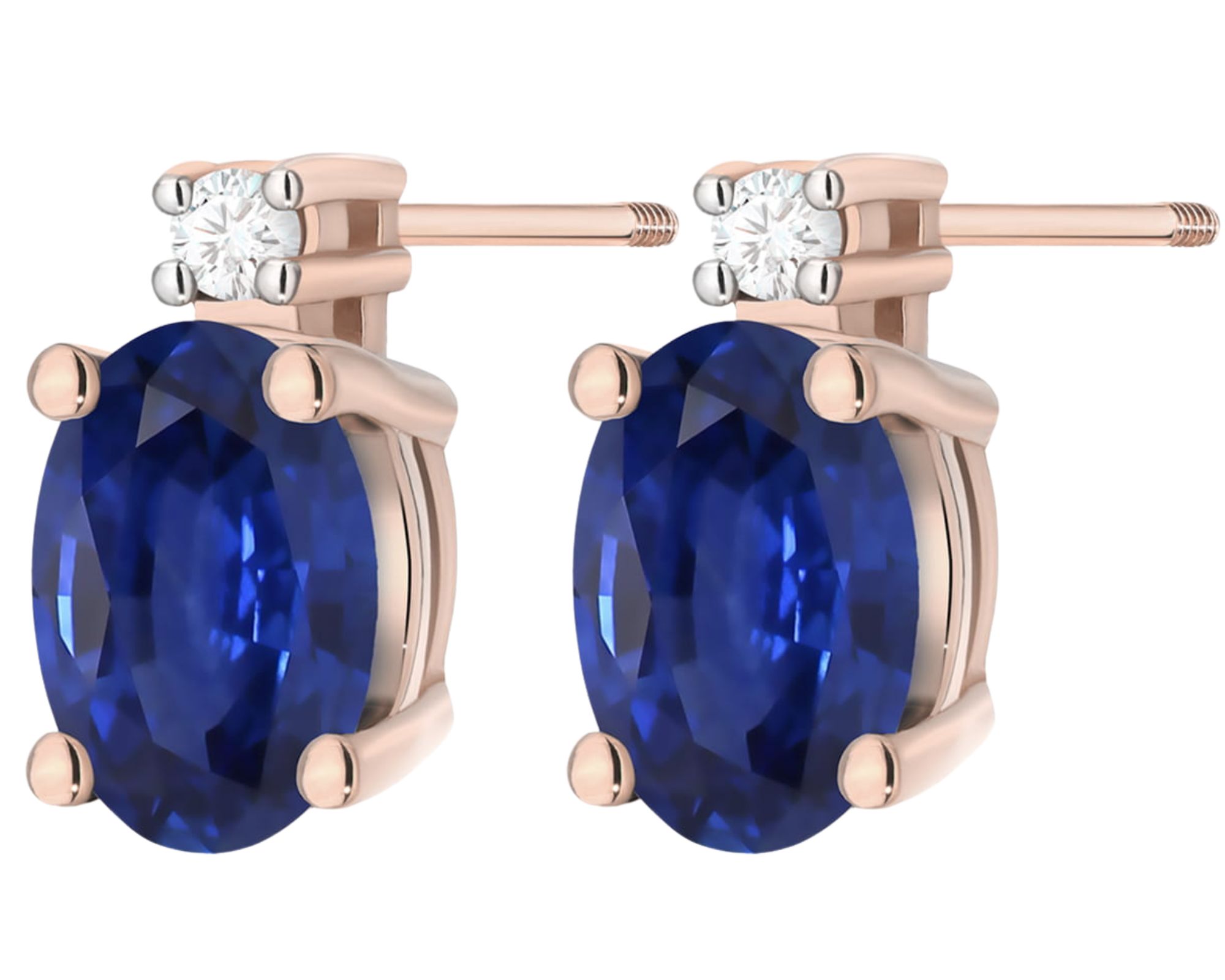 Růžové Zlato Náušnice Safír A Diamanty Šroubovací Tyčinka Zlato 585 Dárek