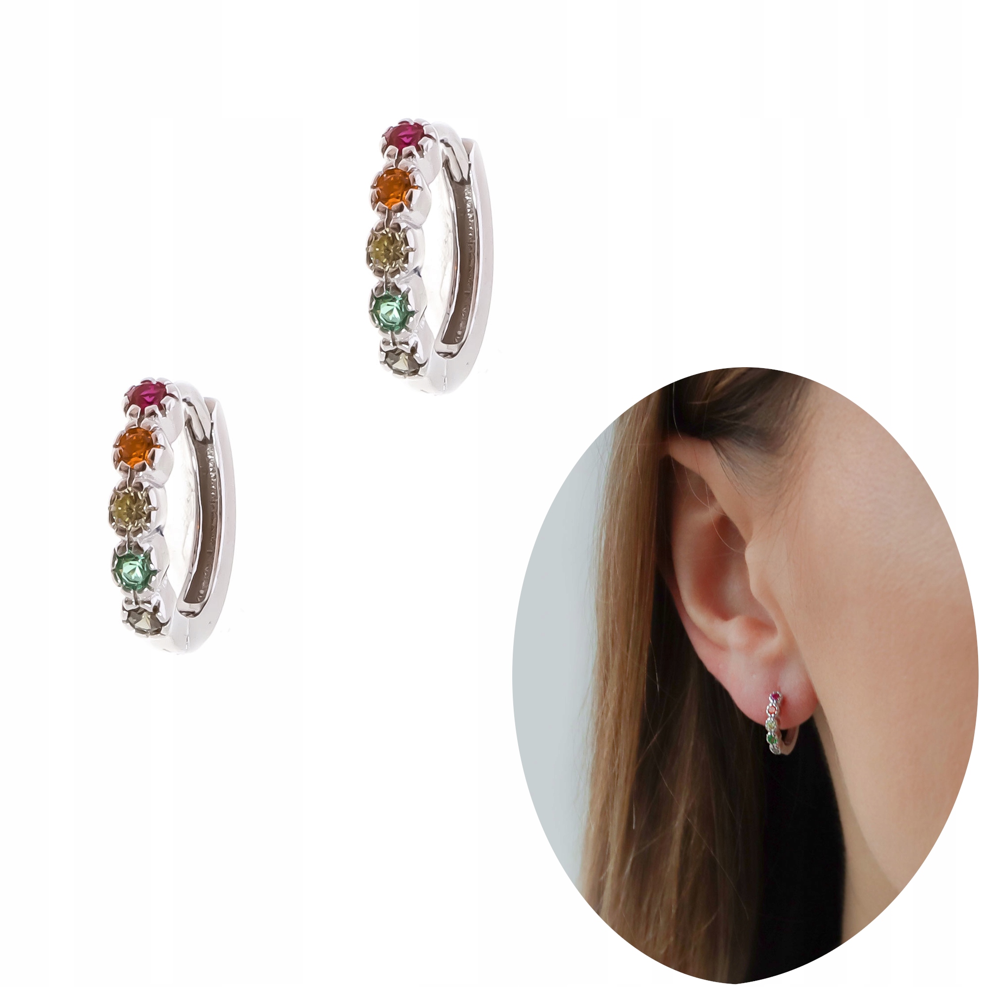 

Kolczyki koła kółka z kolorowymi cyrkoniami srebro