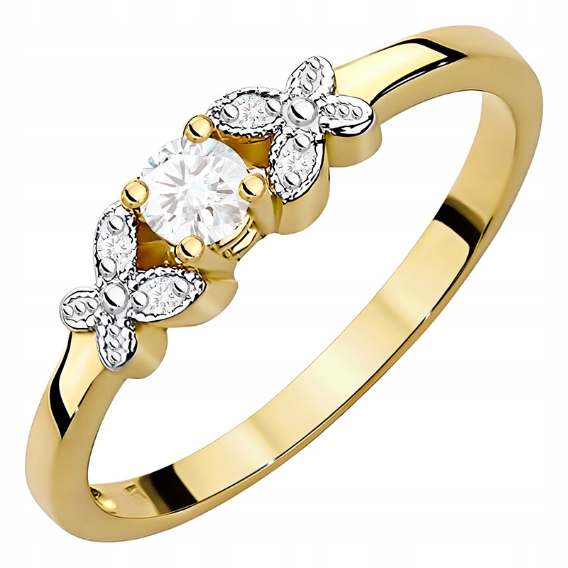 Złoty Pierścionek 585 Brylanty 0,12ct z Motylami
